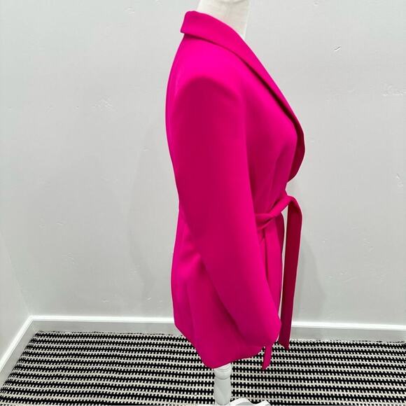 Zara Set Pink Tuxedo Collar Tie Waist Blazer and Flowy Pants. Blogger Fav - Picture 10 of 16